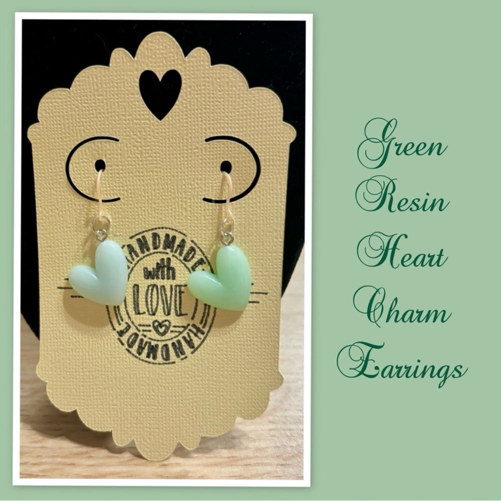Green Resin Heart Charm Earrings